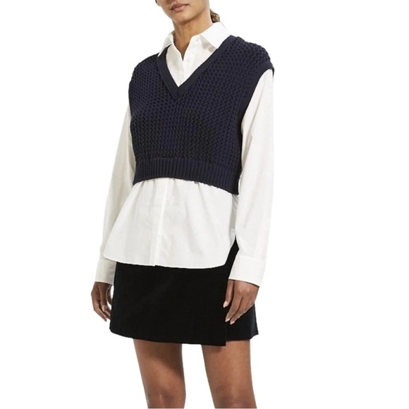 Theory $495 woven rope vest combo with poplin shirt twofer - Picture 3 of 10